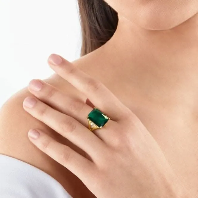 Sterling Silver Gold Plated Green Stone Ring TR2339-971-6 Thomas Sabo Rings