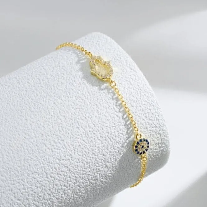 Sterling Silver Gold Plated Hand Of Fatima Bracelet ERLB048 Ania Haie Jewellery