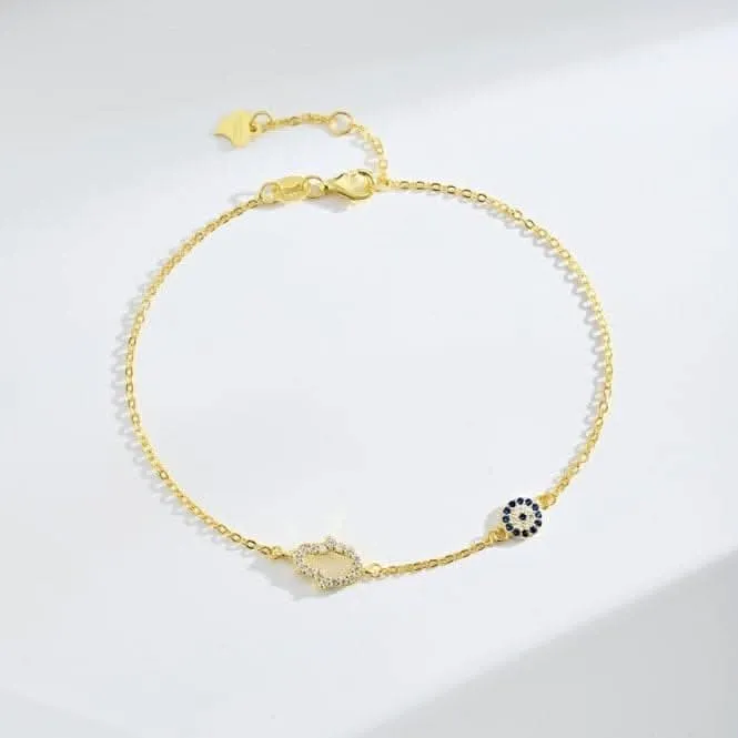 Sterling Silver Gold Plated Hand Of Fatima Bracelet ERLB048 Ania Haie Jewellery