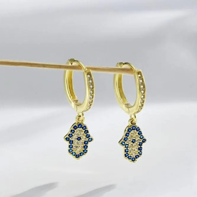 Sterling Silver Gold Plated Hand Of Fatima Hoop Earrings ERLE083 Ania Haie Jewellery