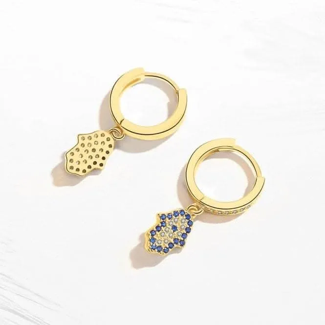 Sterling Silver Gold Plated Hand Of Fatima Hoop Earrings ERLE083 Ania Haie Jewellery