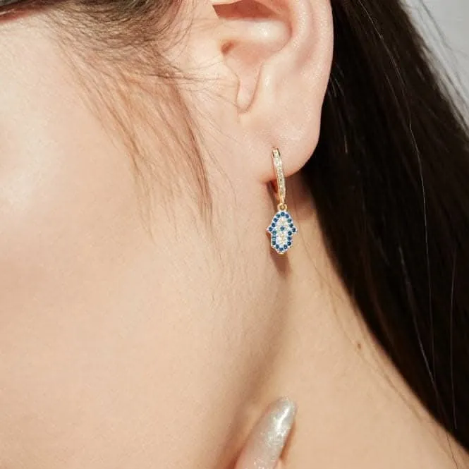 Sterling Silver Gold Plated Hand Of Fatima Hoop Earrings ERLE083 Ania Haie Jewellery