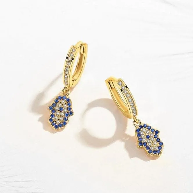 Sterling Silver Gold Plated Hand Of Fatima Hoop Earrings ERLE083 Ania Haie Jewellery