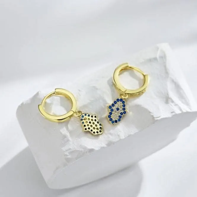 Sterling Silver Gold Plated Hand Of Fatima Hoop Earrings ERLE083 Ania Haie Jewellery
