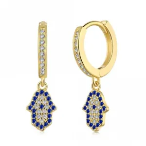 Sterling Silver Gold Plated Hand Of Fatima Hoop Earrings ERLE083 Ania Haie Jewellery