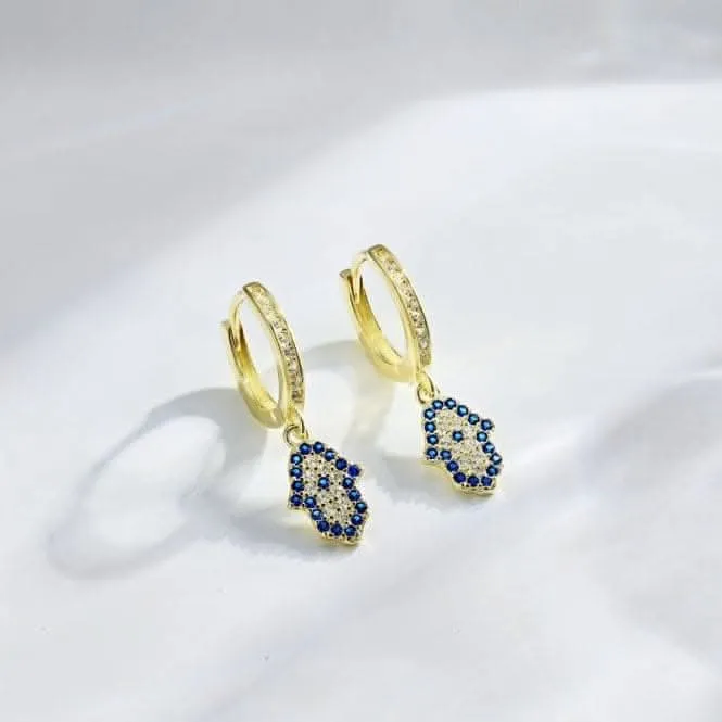Sterling Silver Gold Plated Hand Of Fatima Hoop Earrings ERLE083 Ania Haie Jewellery