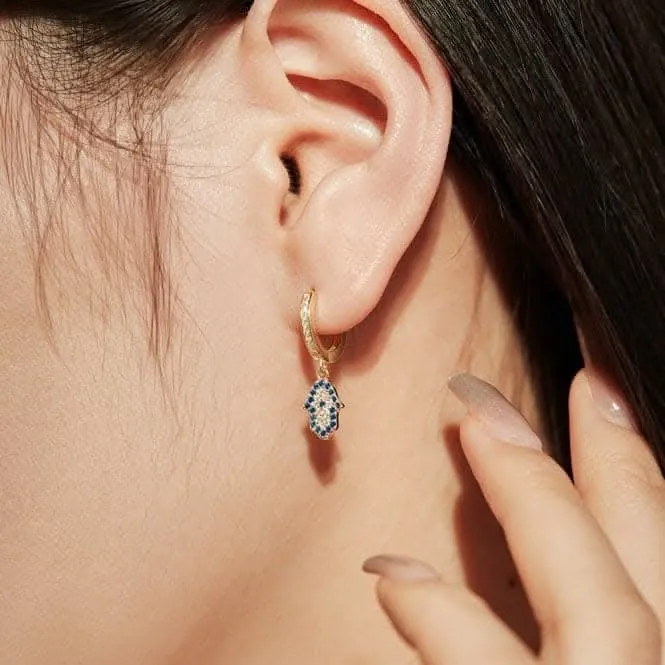 Sterling Silver Gold Plated Hand Of Fatima Hoop Earrings ERLE083 Ania Haie Jewellery