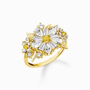 Sterling Silver Gold Plated Lovely Daisy Cocktail Ring TR2335-414-4 Thomas Sabo Rings