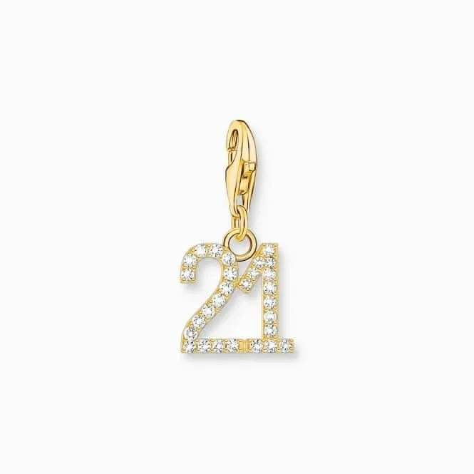 Sterling Silver Gold Plated Zirconia Number 21 Charm 2140-414-39 Thomas Sabo Collectable Charms