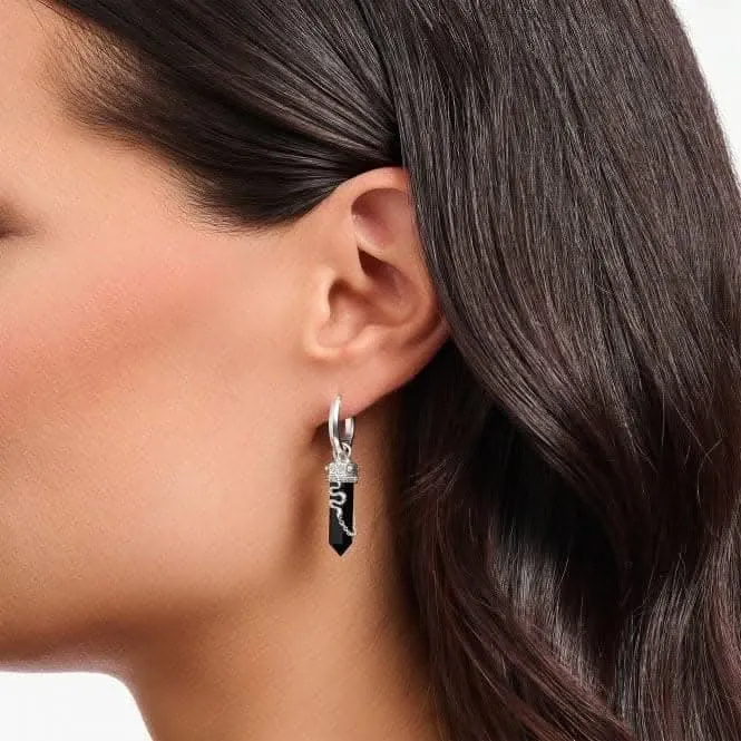 Sterling Silver Onyx Chain Hoop Earrings CR722-641-11 Thomas Sabo Earrings