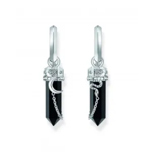 Sterling Silver Onyx Chain Hoop Earrings CR722-641-11 Thomas Sabo Earrings