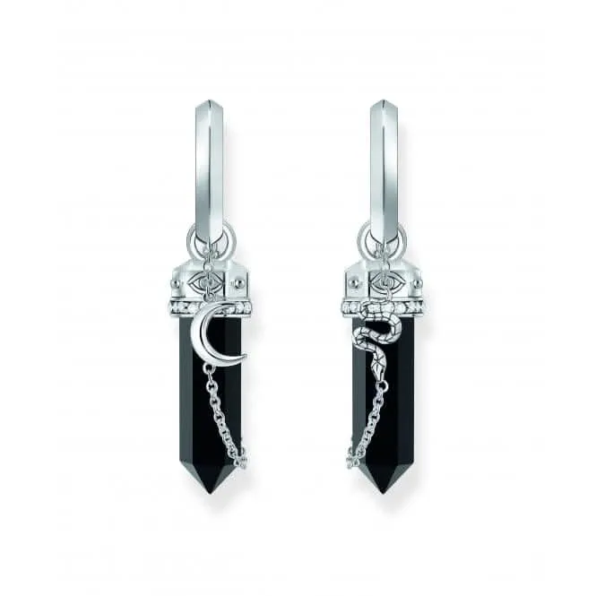 Sterling Silver Onyx Chain Hoop Earrings CR722-641-11 Thomas Sabo Earrings