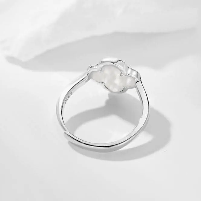 Sterling Silver Rhodium Plated Adjustable White Lucky 4 Leaf Ring ERLR008 Ania Haie Jewellery