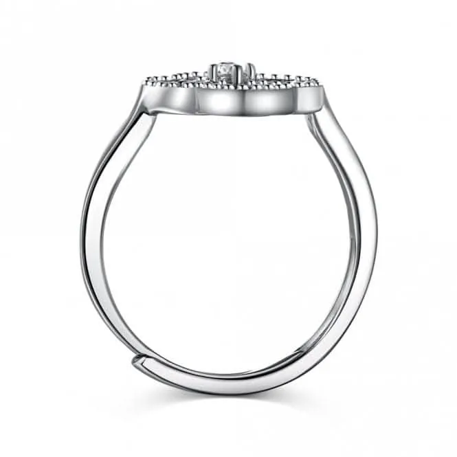 Sterling Silver Rhodium Plated Adjustable White Lucky 4 Leaf Ring ERLR008 Ania Haie Jewellery