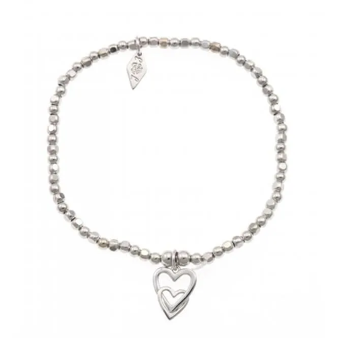 Sterling Silver Rhodium Plated Beaded Double Heart Bracelet ERLB029 Ania Haie Jewellery