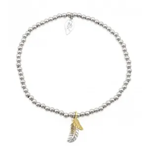 Sterling Silver Rhodium Plated Beaded Feather Bracelet ERLB026 Ania Haie Jewellery