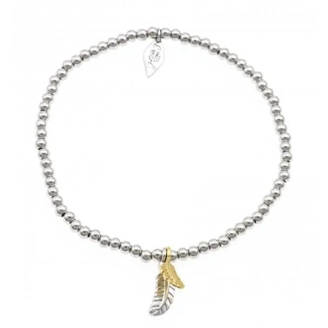 Sterling Silver Rhodium Plated Beaded Feather Bracelet ERLB026 Ania Haie Jewellery