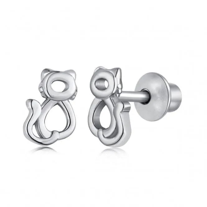 Sterling Silver Rhodium Plated Cat Earrings ERLE009 Ania Haie Jewellery