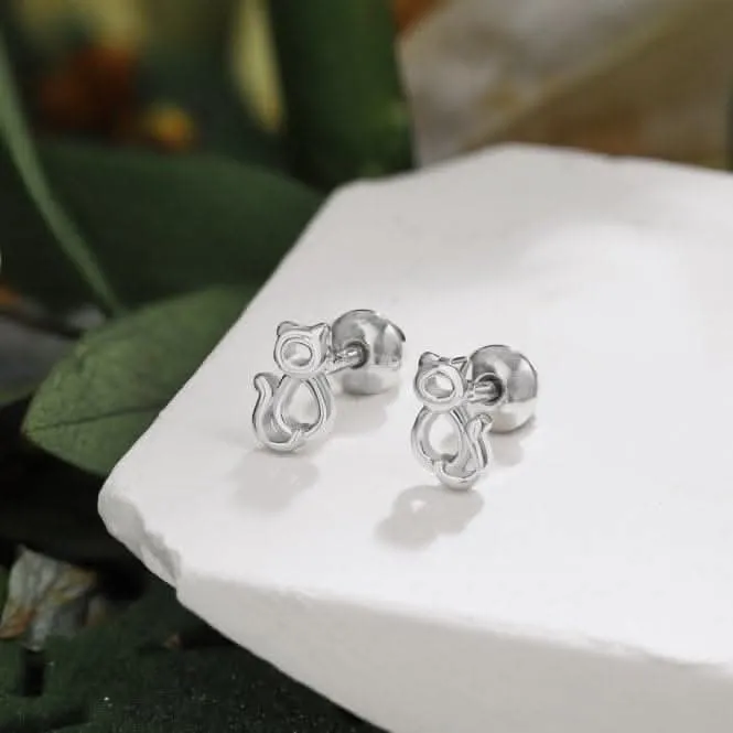 Sterling Silver Rhodium Plated Cat Earrings ERLE009 Ania Haie Jewellery