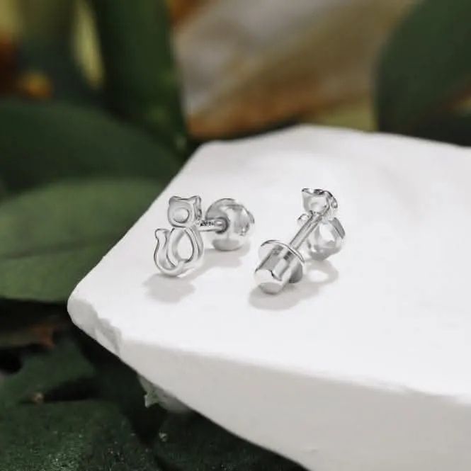 Sterling Silver Rhodium Plated Cat Earrings ERLE009 Ania Haie Jewellery