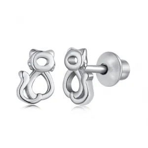 Sterling Silver Rhodium Plated Cat Earrings ERLE009 Ania Haie Jewellery