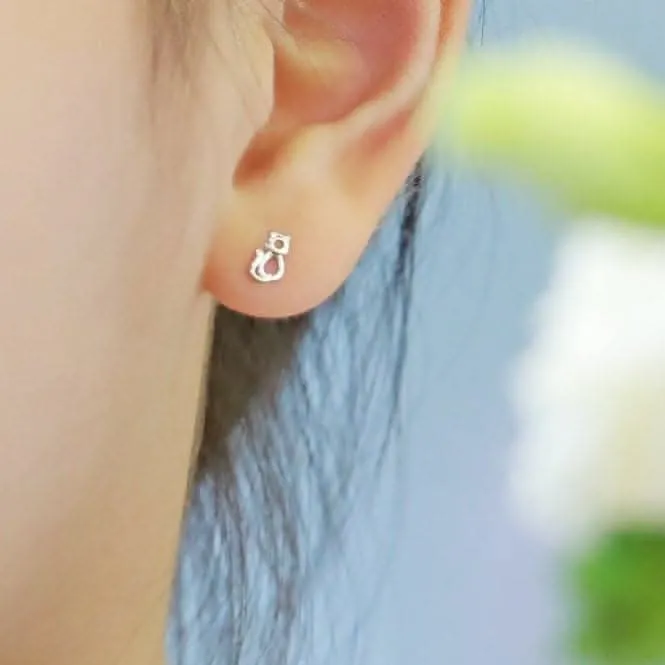 Sterling Silver Rhodium Plated Cat Earrings ERLE009 Ania Haie Jewellery