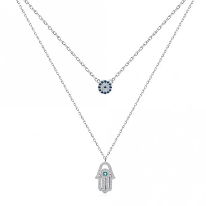 Sterling Silver Rhodium Plated Double Chain Evil Eye Necklace ERLN038 Ania Haie Jewellery