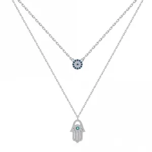 Sterling Silver Rhodium Plated Double Chain Evil Eye Necklace ERLN038 Ania Haie Jewellery
