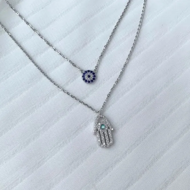 Sterling Silver Rhodium Plated Double Chain Evil Eye Necklace ERLN038 Ania Haie Jewellery