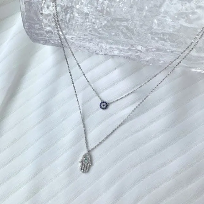 Sterling Silver Rhodium Plated Double Chain Evil Eye Necklace ERLN038 Ania Haie Jewellery