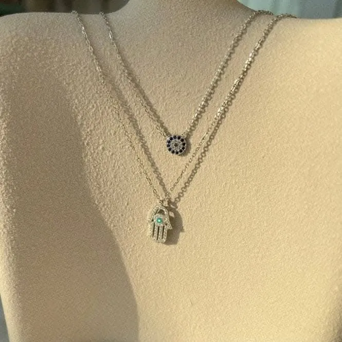 Sterling Silver Rhodium Plated Double Chain Evil Eye Necklace ERLN038 Ania Haie Jewellery