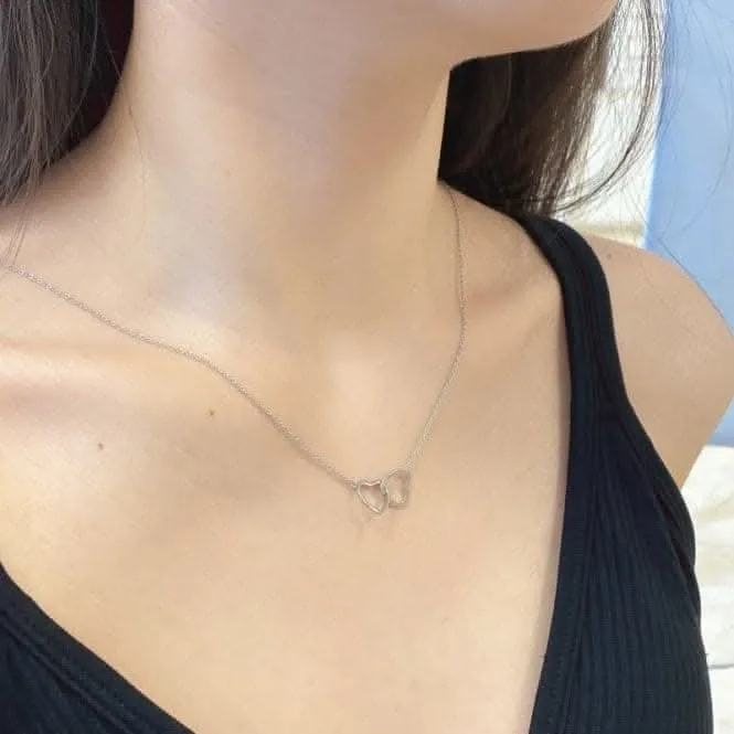 Sterling Silver Rhodium Plated Double Heart Necklace ERLN010 Ania Haie Jewellery