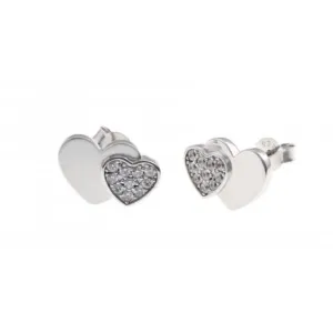 Sterling Silver Rhodium Plated Double Heart Stud Earrings ERLE011 Ania Haie Jewellery
