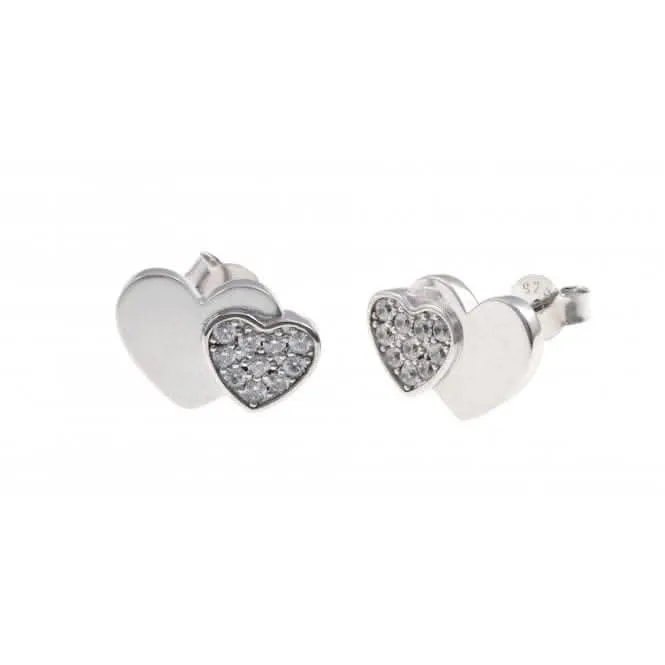 Sterling Silver Rhodium Plated Double Heart Stud Earrings ERLE011 Ania Haie Jewellery