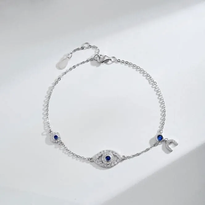 Sterling Silver Rhodium Plated Evil Eye Lucky Horseshoe Bracelet ERLB047 Ania Haie Jewellery
