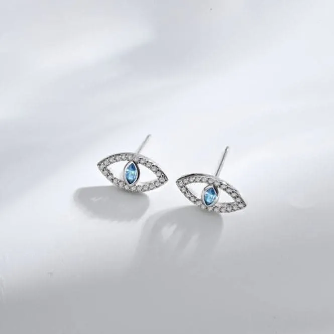 Sterling Silver Rhodium Plated Evil Eye Stud Earrings ERLE082 Ania Haie Jewellery