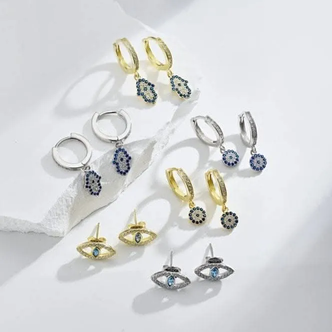 Sterling Silver Rhodium Plated Evil Eye Stud Earrings ERLE082 Ania Haie Jewellery