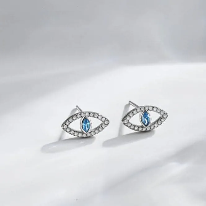Sterling Silver Rhodium Plated Evil Eye Stud Earrings ERLE082 Ania Haie Jewellery