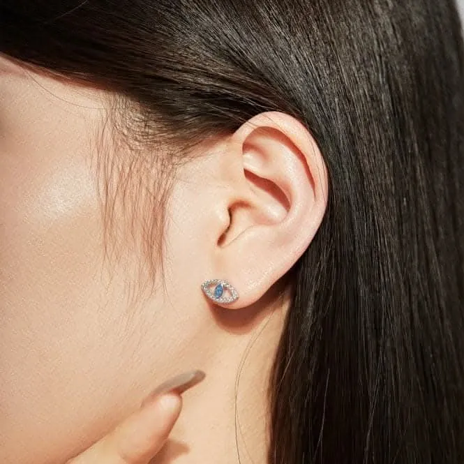 Sterling Silver Rhodium Plated Evil Eye Stud Earrings ERLE082 Ania Haie Jewellery