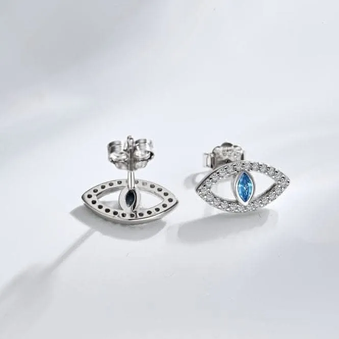 Sterling Silver Rhodium Plated Evil Eye Stud Earrings ERLE082 Ania Haie Jewellery