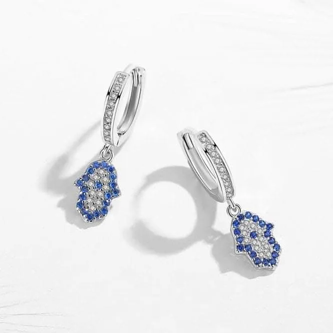 Sterling Silver Rhodium Plated Hand Of Fatima Hoop Earrings ERLE084 Ania Haie Jewellery