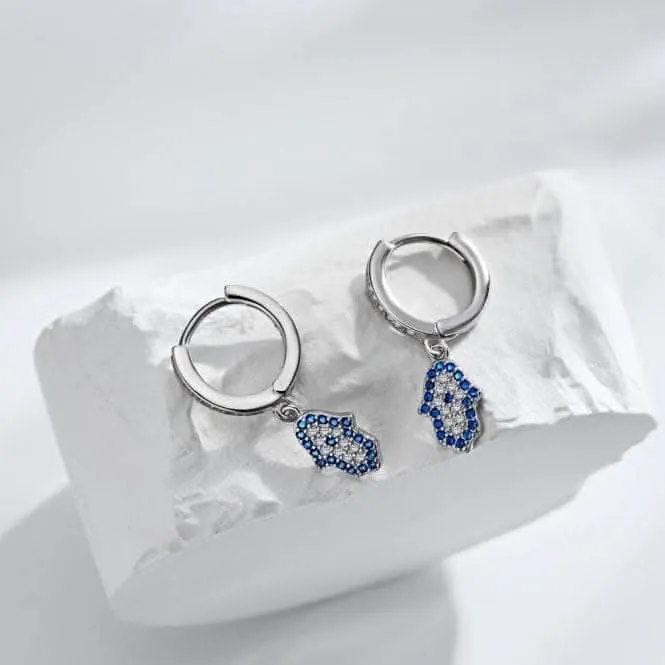 Sterling Silver Rhodium Plated Hand Of Fatima Hoop Earrings ERLE084 Ania Haie Jewellery