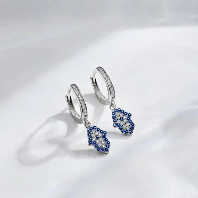 Sterling Silver Rhodium Plated Hand Of Fatima Hoop Earrings ERLE084 Ania Haie Jewellery