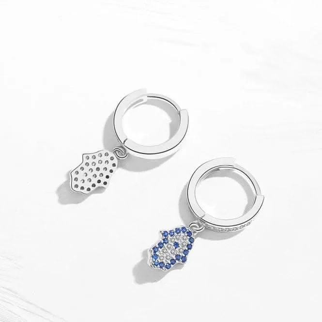 Sterling Silver Rhodium Plated Hand Of Fatima Hoop Earrings ERLE084 Ania Haie Jewellery