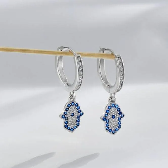 Sterling Silver Rhodium Plated Hand Of Fatima Hoop Earrings ERLE084 Ania Haie Jewellery