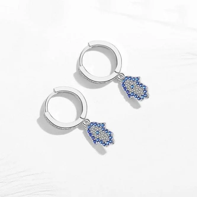 Sterling Silver Rhodium Plated Hand Of Fatima Hoop Earrings ERLE084 Ania Haie Jewellery