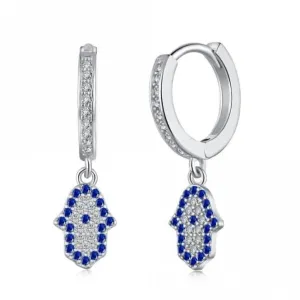 Sterling Silver Rhodium Plated Hand Of Fatima Hoop Earrings ERLE084 Ania Haie Jewellery