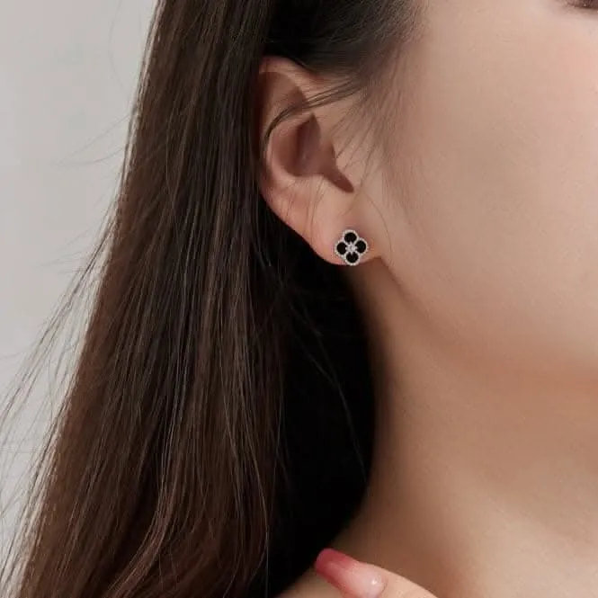 Sterling Silver Rhodium Plated Lucky 4 Leaf Earrings ERLE036 Ania Haie Jewellery