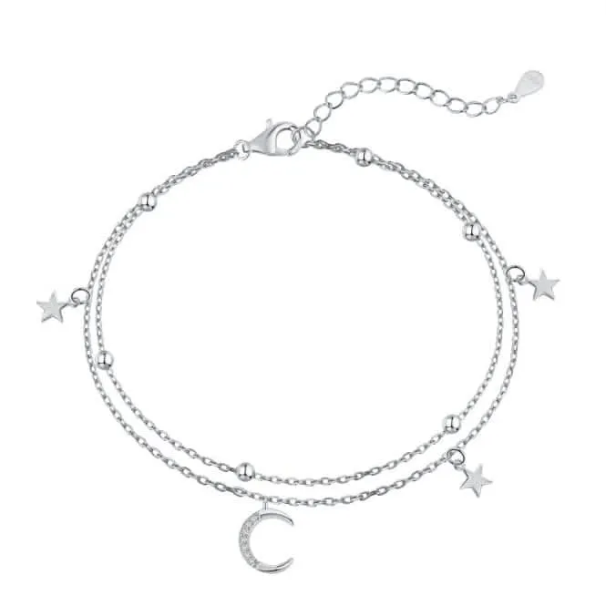 Sterling Silver Rhodium Plated Moon And Stars Charm Bracelet ERLB019 Ania Haie Jewellery