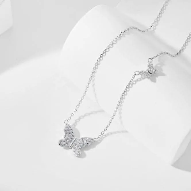Sterling Silver Rhodium Plated Sparkling Butterfly Necklace ERLN023 Ania Haie Jewellery